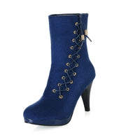 Women Ankle Boots Zip Lace Up Pointe Toe High Heel Chelsea Pumps