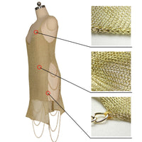 Backless Sexy Gold Iron Chain Cutout Hollow Out Crochet Bodycon Mini Dresses Beach Wear SWIMWEAR