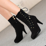 Women Ankle Boots Zip Lace Up Pointe Toe High Heel Chelsea Pumps