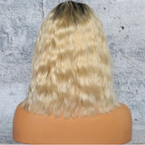 Middle Part Soft Preplucked Glueless Ombre Blond14inch Short Bob 180Density Kinky Curly Lace Front Wig Babyhair