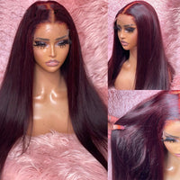 180%Density 26Inch Long Burgundy Straight  Lace Front Wig With Baby Hair Heat Resistant Fiber Hair Daily Wig