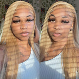 13x4 HD Transparent Lace Front Human Hair Wigs 27# Honey Blonde Colored Straight Human Hair Lace Frontal Wigs