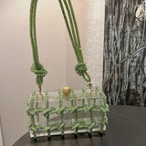 Diamond Clear Acrylic Box Evening Clutch Bags Women Boutique Woven Knotted Rope Rhinestone Purse and Handbag