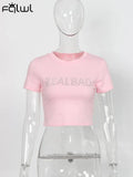 Crop pink Tops Women  Rhinestone T Shirts Tees  Casual T Shirts