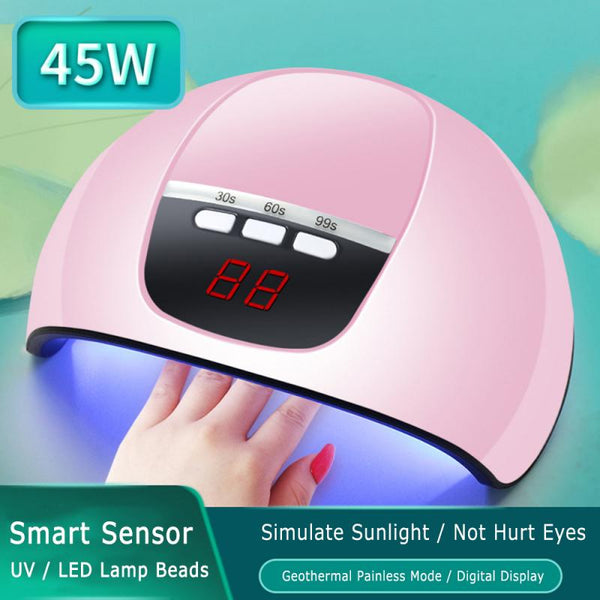 45W Nail Lamp UV LED Nail Dryer Lights  Gels Polish Infrared Sensor With Rose Silicone Pad  Nail Dryers Professional Salon Use - Divine Diva Beauty