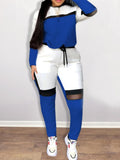 Plus Size avail Women Two Piece Color-lump Tracksuit Pants Set