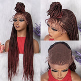 ***sale 28 Inches Synthetic Black Box Braided Lace Front Wigs With Baby Hair Natural Knotless Braiding Wig