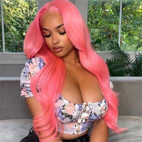 Pink 13x4 HD Transparent Lace Front Wig Body Wave Wigs  613 Colored Full Lace Front Blonde Human Hair Remy Wigs