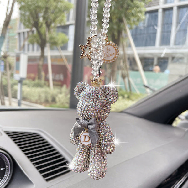 Cartoon Diamond Crystal Bow Gloomy Bear Car Pendant Mirror Hanging Ornaments Bling Car Interior Decoration Women Accessories - Divine Diva Beauty