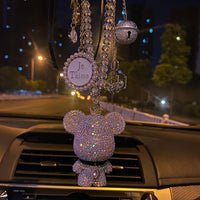 Fashion Bead Crystal Cartoon Gloomy Bear Car Pendant Diamond Hanging Ornaments Rhinestone Tassels Car Mirror Decoration - Divine Diva Beauty
