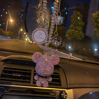 Fashion Bead Crystal Cartoon Gloomy Bear Car Pendant Diamond Hanging Ornaments Rhinestone Tassels Car Mirror Decoration - Divine Diva Beauty