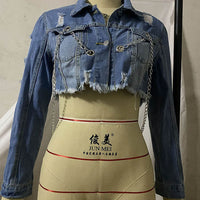 chains Cropped Denim Jacket outerwear plus size avail