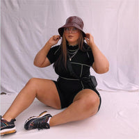 Turtleneck Short Sleeves Shorts Sets Casual Style Plus Size avail Slim Black Two Piece Set 4xl - Divine Diva Beauty