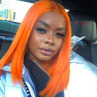 Ginger Orange Straight Preplucked Short Bob Lace Front Wig 180% Density Synthetic Baby Hair Glueless Heat Resistant