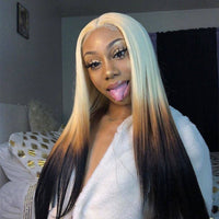 Brazilian Remy Long Straight Ombre 613 Blonde Color Lace Front Wigs Glueless 30 Inch Hd Transparent Lace Frontal Wigs PrePlucked - Divine Diva Beauty