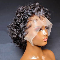 Pixie Cut Wig Short Bob Curly Human Hair Wigs Cheap 13X1 Transparent Lace 99J Burgundy Water Deep Wave Lace Front Wig