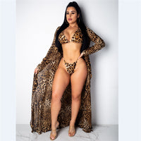 3pieces Swimsuit Set  Leopard Print Bikini Set Female Beach Cover Up swimwear Cardigan Ladies Swimwear Suit