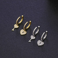 lry Fashion Cubic Zircon Love Heart Women Hoop Earrings Key And Lock Asymmetry Earrings jewe; - Divine Diva Beauty