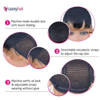 Straight Human Hair Bob Wigs Remy Short Wigs Human Hair 180% Density Brazilian Pixie Cut Straight Wig With Bangs