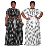 Plus Size avail Two Piece Set Dots Print Bandage and Full Length Maxi Skirt suit