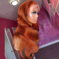 Natural Hairline Ginger Orange Color Body Wave Wigs Lace Front Wigs Lace Closure Synthetic Wig With Baby Hair Daily Wear Wigs