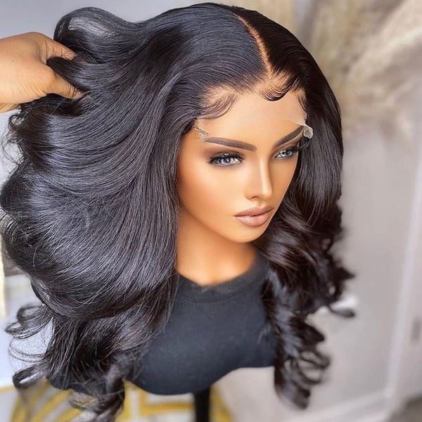Transparent Body Wave Lace Front Wig 220 Raw Wavy Human Hair Lace Front Wigs Pre Plucked Body Wave Frontal 4x4 Lace Closure Wigs - Divine Diva Beauty