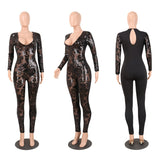 See Through Black Sequin Jumpsuit bodysuit plus size avail