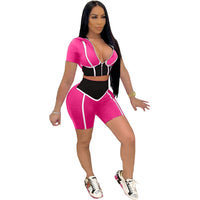 Patchwork Activewear  Women Two 2 Piece Outfits Set Zipper Tops and Shorts Jogger Sweatsuit