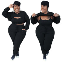 Bodycon Vest Long Sleeve Crop Outfit Plus Size avail 3 Pieces Sets