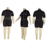 Turtleneck Short Sleeves Shorts Sets Casual Style Plus Size avail Slim Black Two Piece Set 4xl - Divine Diva Beauty