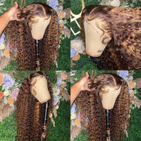30 34 Inch Highlight Ombre Lace Front Wig Curly Human Hair Wigs Honey Blonde Colored HD Deep Wave Frontal Wig