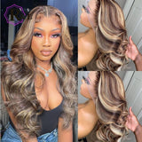 13X4 Lace Front Human Hair Wigs With Baby Hair Highlight Ombre Color Body Wave 180% Density Brazilian Remy Hair Lace Wig - Divine Diva Beauty