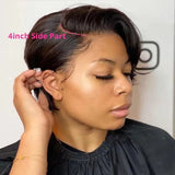 Pixie Cut Wig Human Hair Short Straight Bob Wig Preplucked Hairline Brazilian 13x1 T Part Transparent Lace Wig - Divine Diva Beauty