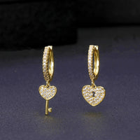 lry Fashion Cubic Zircon Love Heart Women Hoop Earrings Key And Lock Asymmetry Earrings jewe; - Divine Diva Beauty