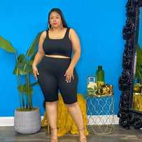 plus size avail cropped top shorts legging and cardigan