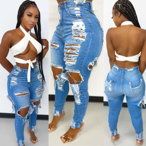 Ripped High Waist Push Up Pants jeans