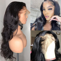 Medium Length Body Wave Swiss Lace Front Human Hair Wigs PrePlucked Brazilian Body Wave Lace Frontal Wig With Baby Hair - Divine Diva Beauty