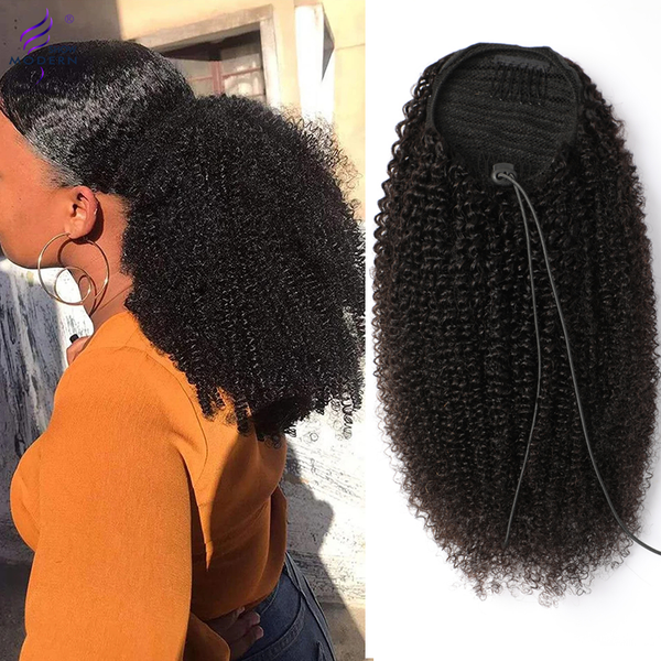 Mogolian Afro Kinky Curly Drawstring Ponytail Human Hair Extensions 4B 4C Remy 10-30 Inch Clip In Ponytail Extension - Divine Diva Beauty