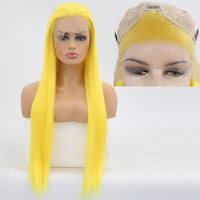 Blonde Wig Synthetic Lace Front Wig Long Silky Straight Hair Natural Hairline Side Part