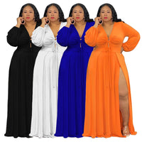 Plus Size avail Maxi Dresses for Women Long Sleeve V-Neck Slit Strap
