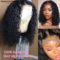 Curly Short Bob Wig Deep Wave Lace Front Human Hair Wigs Brazilian Transparent Lace Front Wig  T Part Lace Wigs
