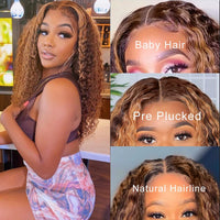 30 Inch Highlight Ombre Lace Frontal Wig Curly Human Hair Wigs 4/27 Colored Deep Wave Frontal Wig Brazilian 13x4 Lace Front Wig