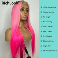 13x4 Ombre Pink Human Hair Wigs For Women Colored Transparent Lace Wig 30inch Long Straight Lace Front Wig Pre Plucked Virgin