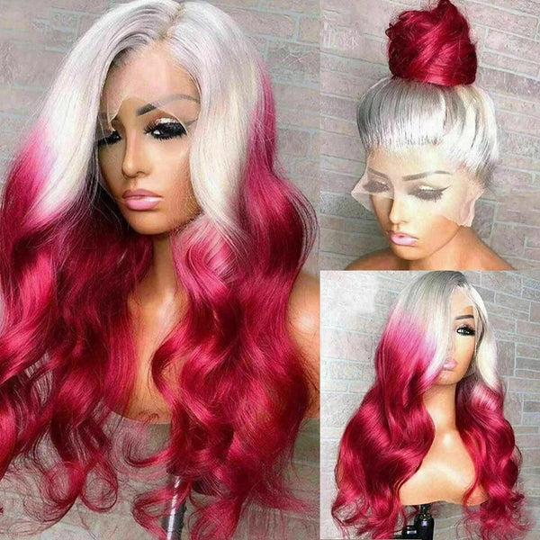 Pre Plucked Lace Frontal Wigs Ombre Blonde Pink Wavy 13X4 180% Density 2 Tones Colored Human Hair Wigs Body Wave Wig