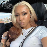 Straight 30inch 613 Honey Blonde Ombre Color Frontal Synthetic Glueless Transparent 13X4 Lace Front Wigs