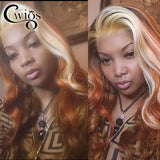 Loose Wave 613 Honey Blonde Ginger Ombre Color Frontal Synthetic Transparent 13X4 Lace Front Wig - Divine Diva Beauty