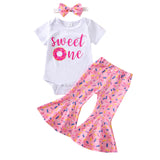 Newborn Infant Baby Girl Clothes Donut Print Letter Birthday Outfit bby
