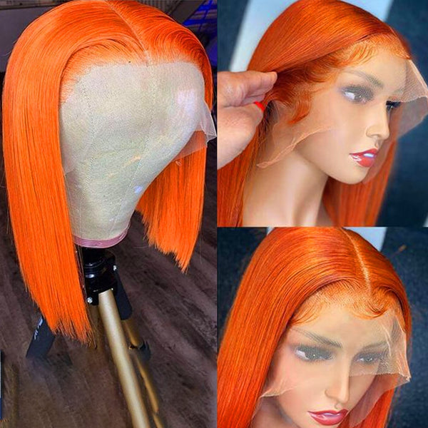 Ginger Short Bob Lace Front Wigs 100% Human Hair Wigs Bob Lace Wigs Blonde Orange Straight Brazilian Hair Closure Wig ****SALE***