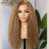 Honey Blonde Jerry Curly Lace Front Human Hair Wigs Brown Deep Kinky Curly Lace Closure WigHuman Hair HD Lace Frontal Wig