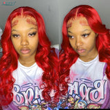 Colored Hot Red Lace Front Human Hair Wigs Body Wave 99J Burgundy 13X4 Hd Lace Frontal Wig Human Hair Curly Wigs Remy